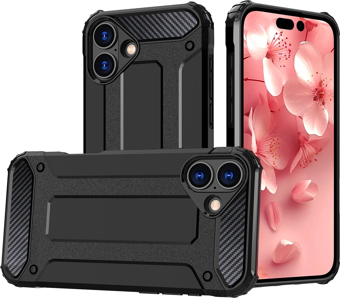 Mbështjellës Hurtel Hybrid Armor për iPhone 16e, i zi