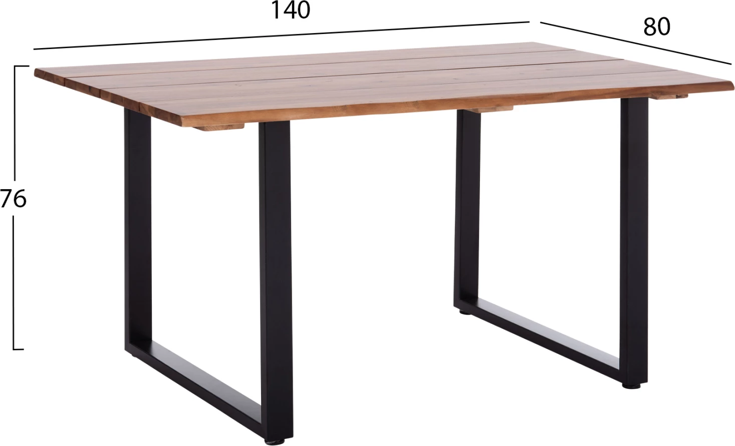 Tavolinë ngrënieje për jashtë, dru akacie natyrale, këmbë metalike, FRIGGO FH6296.02, 140x80x76cm