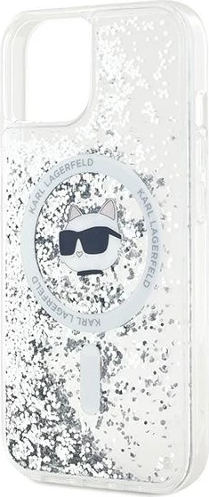 Mbështjellës Karl Lagerfeld Liquid Glitter Choupette Head MagSafe për iPhone 15 Plus / 14 Plus, Transparent