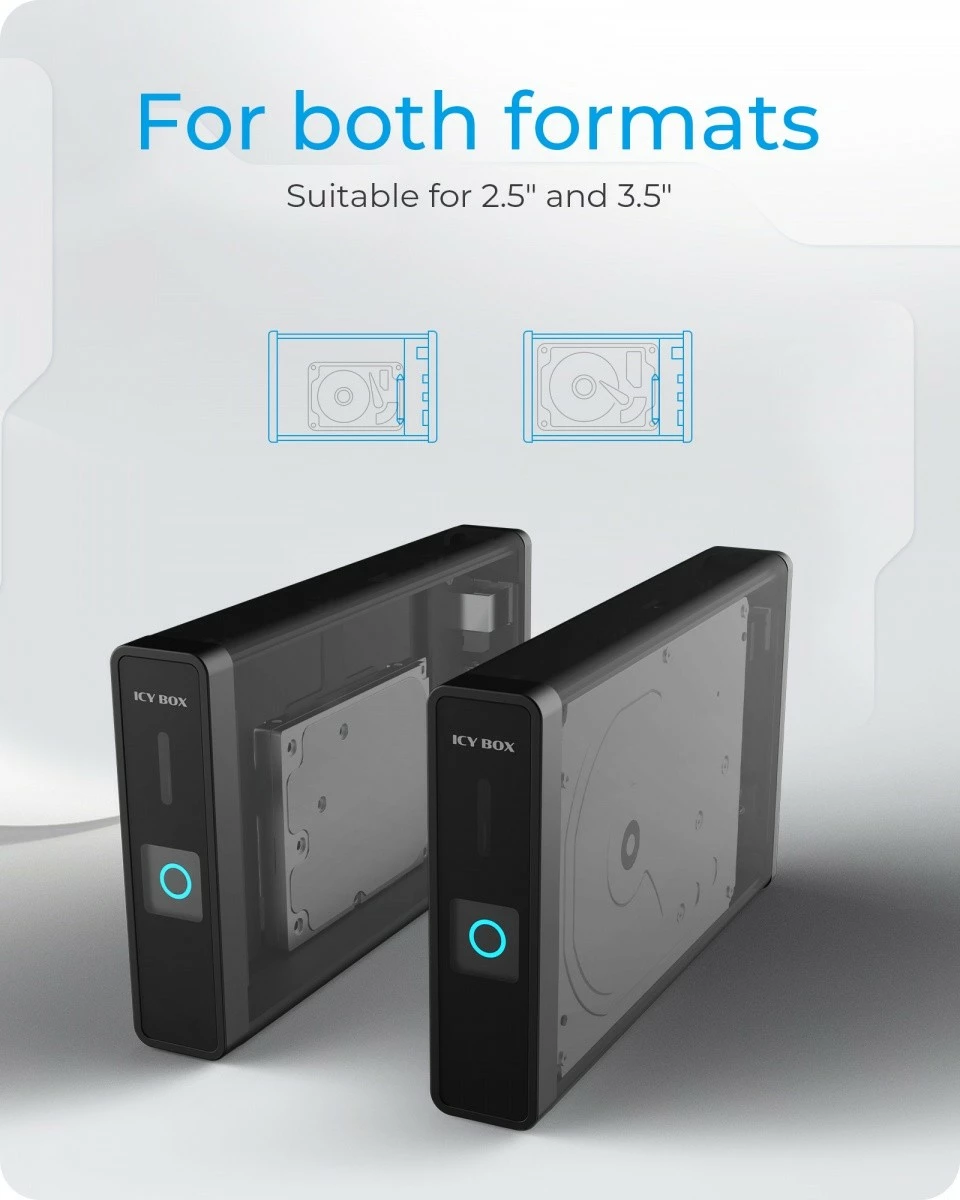 Kasë e jashtme IcyBox IB-382H-C31 për HDD/SSD 2.5"/3.5", HUB USB-C/USB-A, e zezë