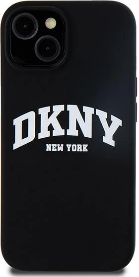 Mbështjellës DKNY Liquid Silicone me logo të bardhë, MagSafe, për iPhone 14/15/13, Zi