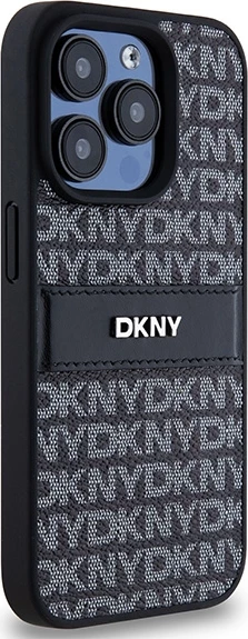 Mbështjellës DKNY Mono Stripe & Metal Logo për iPhone 15 Pro, i zi