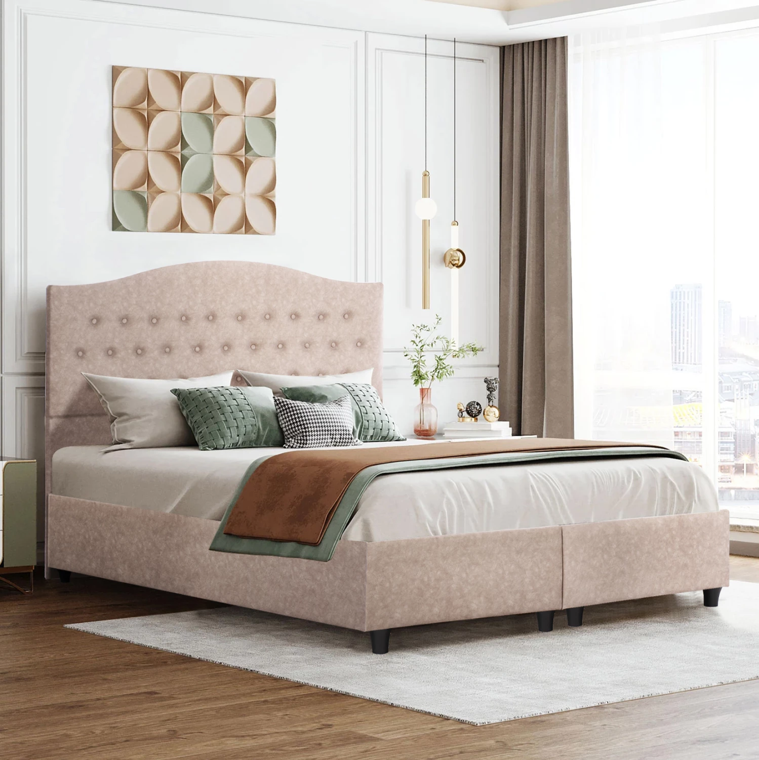 Krevat MALENA FH638.22, material bezhë, për dyshek 150x200cm