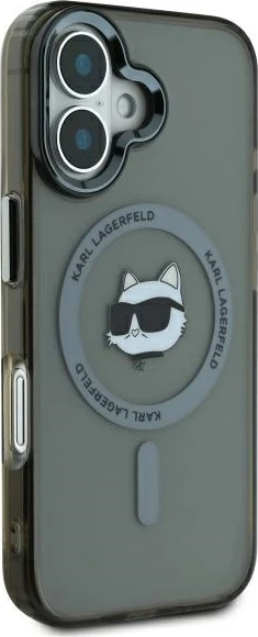 Mbështjellës Karl Lagerfeld IML Metal Choupette Head MagSafe për iPhone 16, Zi
