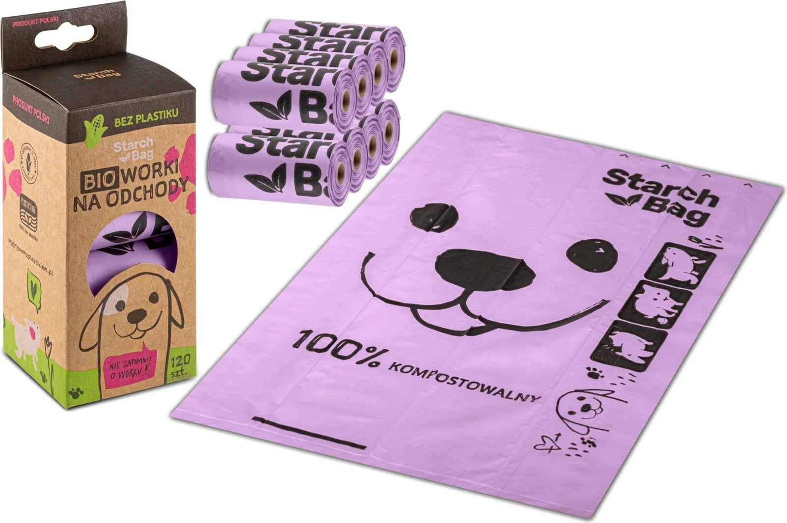 Qese kompostuese Starch Bag, 8x15 copë, Lila