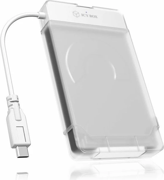 Kasë e jashtme për disk ICYBOX IB-AC703-C USB-C 3.2 Gen 1 për 2.5\" SATA HDD/SSD, 5Gb/s, UASP, e bardhë transparente, set me kapak mbrojtës + kabllo USB-C
