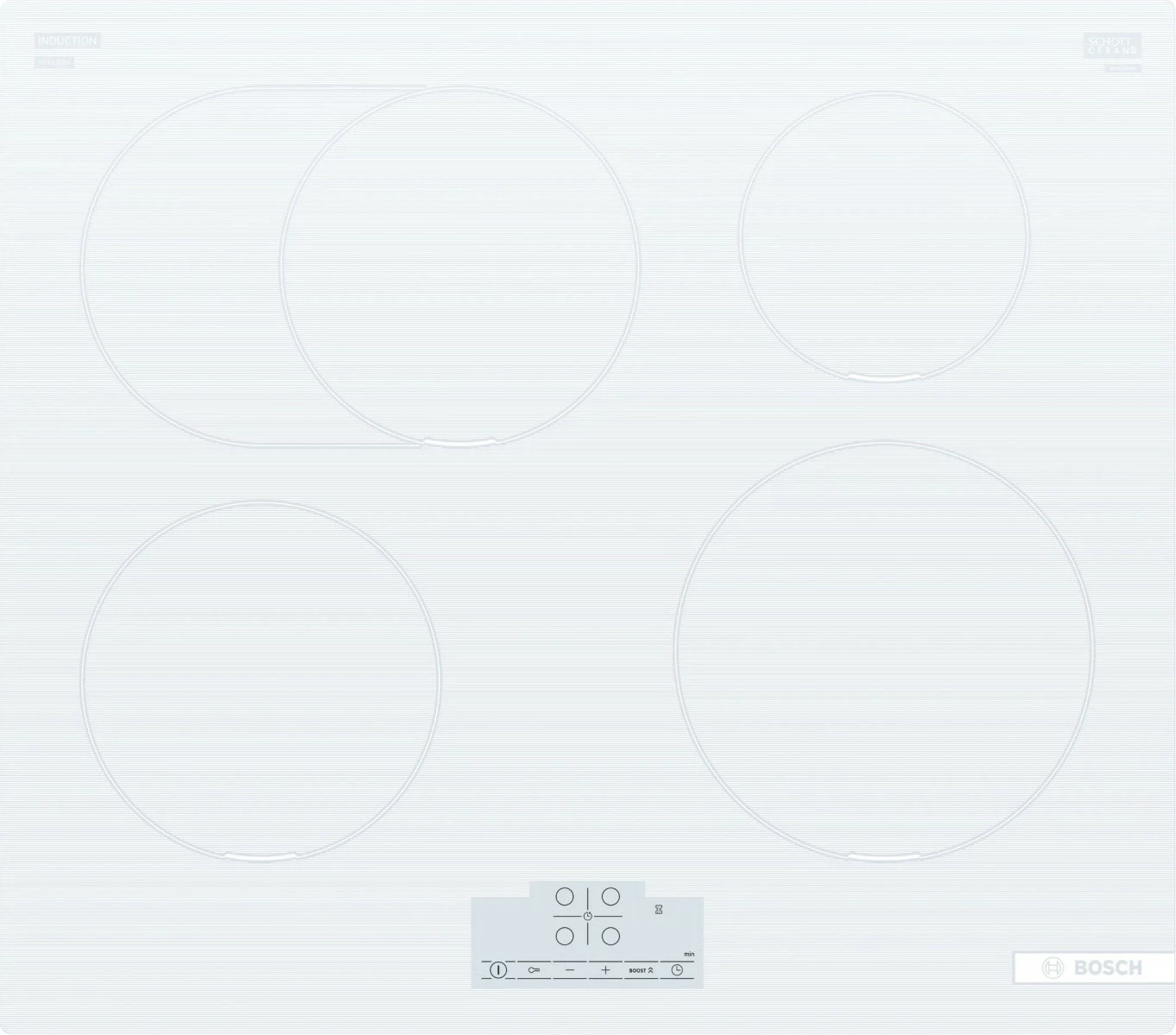 Pllakë induksioni Bosch PIF612BB1E, 60 cm, 4 zona, e bardhë