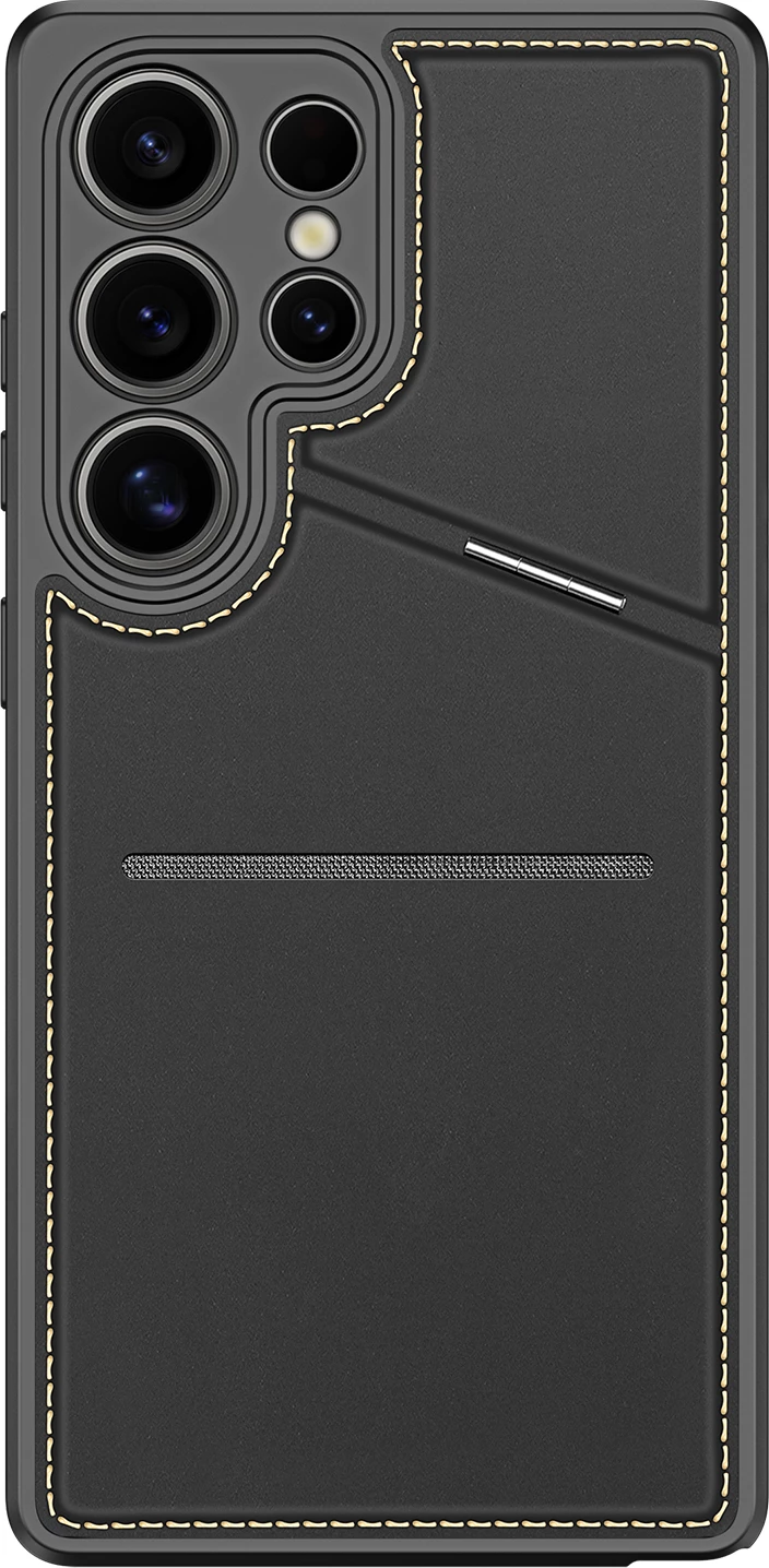 Mbështjellës Dux Ducis Rafi II për Samsung Galaxy S25 Ultra, me stand dhe xhepa për kartela, i zi