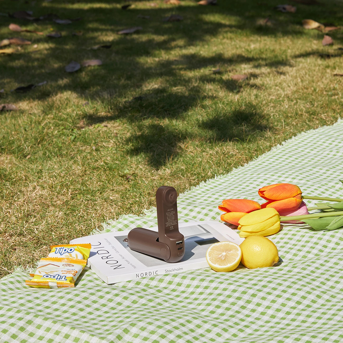 Ventilator dore Jisulife Life8, 2000 mAh, USB-C, power bank, kafe