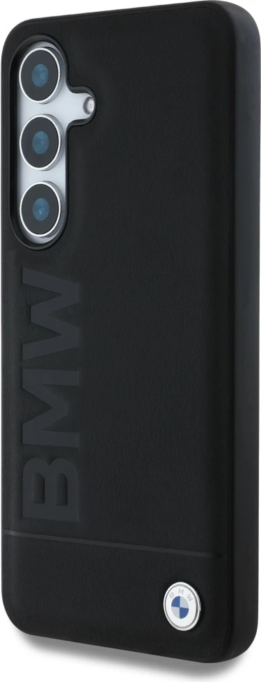 Mbështjellës BMW Leather Big Wordmark për Samsung Galaxy S25+, e zezë