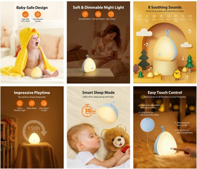 Dritë nate për fëmijë VAVA Little Chick 78-08010-021, 3000-3500K, me melodi/tinguj gjumi, blu