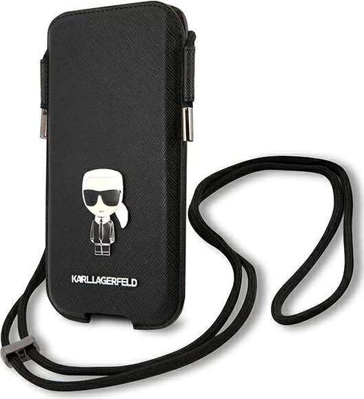 Mbështjellës telefon Karl Lagerfeld Saffiano Ikonik, 6.7", eko lëkurë, i zi