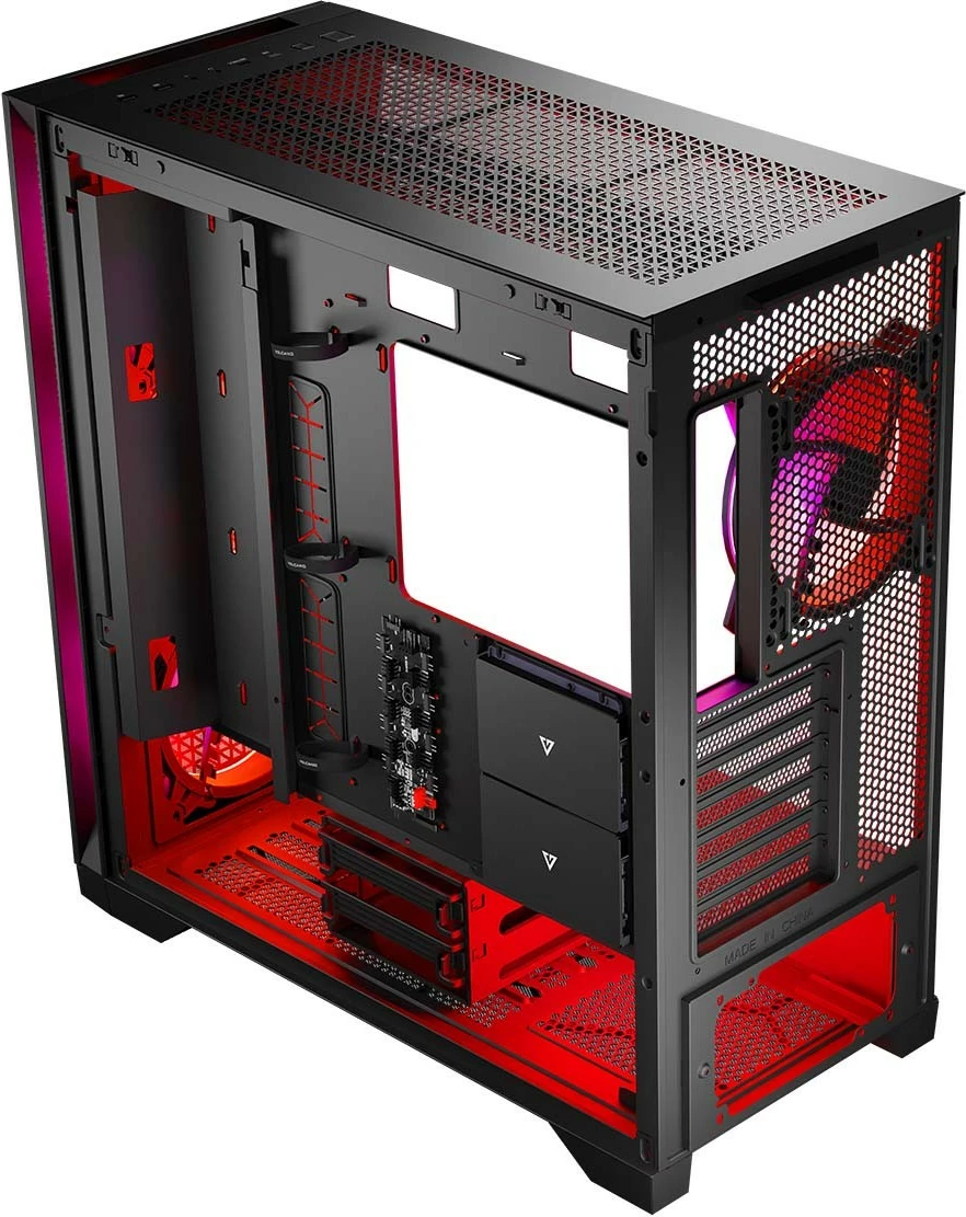 Kasë MODECOM Volcano Expanse T Apex ARGB Midi Tower, xham i temperuar, 4x140mm ARGB, ATX/mATX/ITX, USB-C, e zezë