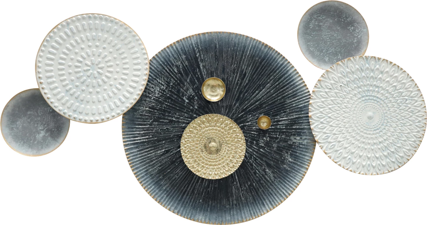 Dekor muri FH7551 metal, forma të ndryshme rrethore, bardhë, gri, ar