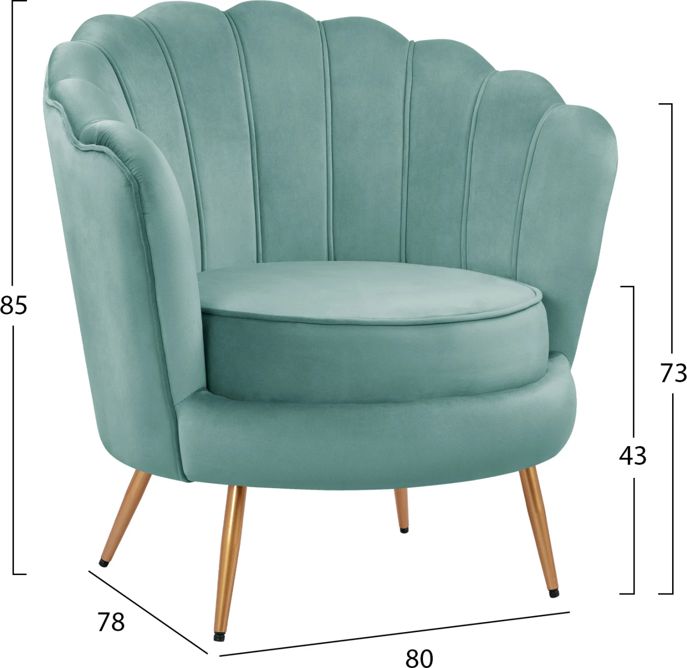 FH8493.07 karrige me krahë, kadife jeshile fistik, këmbë ari, 80x78x85