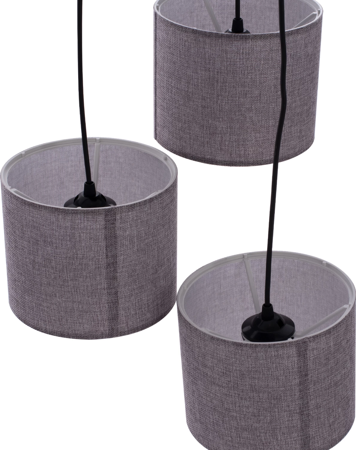 Llambë tavani FH7622.13 bazë e zezë, 3 copë hije cilindrike gri e lehtë asimetrike