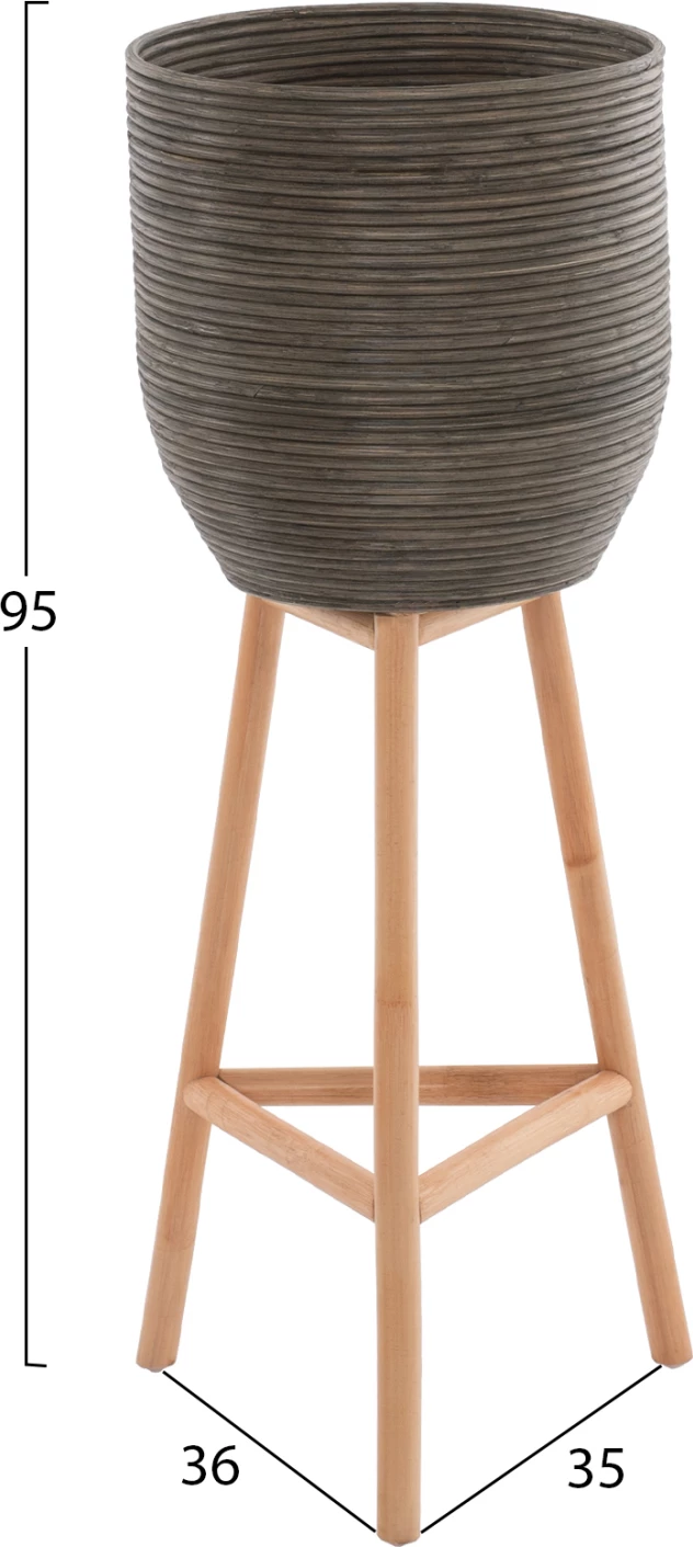 Vazo lulesh prej rattani me këmbë bambuje FH7724 36x35x95 cm, natyrale-jeshile