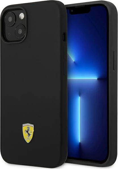 Mbështjellës Ferrari Silicone Metal Logo për iPhone 14 Plus 6.7", i zi