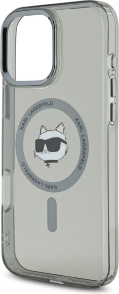 Mbështjellës Karl Lagerfeld IML Metal Choupette Head MagSafe për iPhone 16 Pro Max, Zi