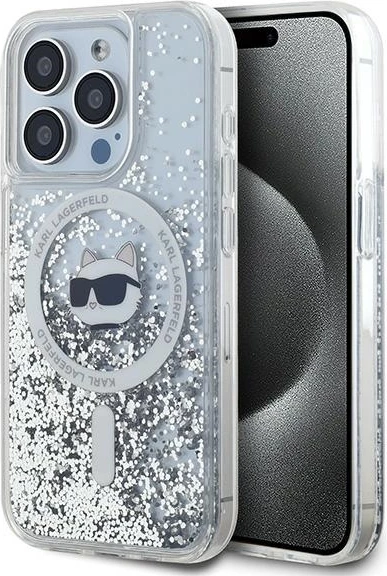 Mbështjellës Karl Lagerfeld Liquid Glitter Choupette Head MagSafe për iPhone 14 Pro Max, Transparent