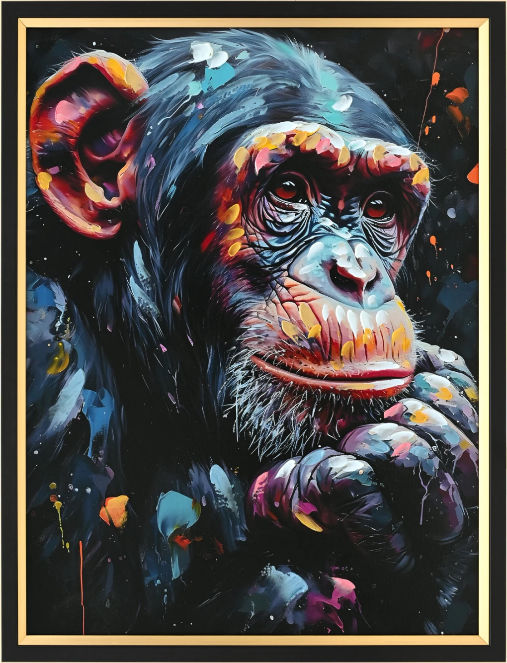 Pikturë muri FH4563, kornizë PS e zezë, kanavacë e printuar, majmun, 64x4.5x84H cm