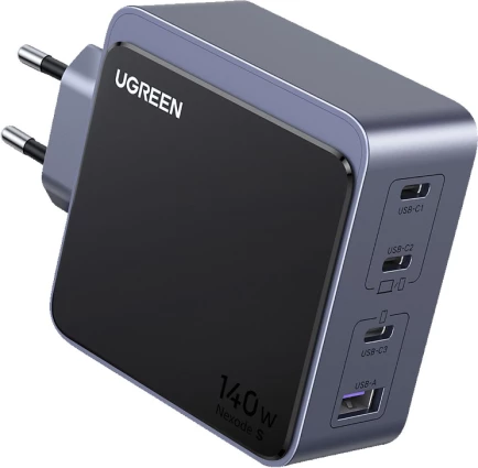 Karikues GaN UGREEN Nexode S 45575 140W, 3x USB-C + 1x USB-A, i zi/gri