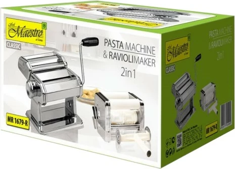 Makineri për makarona/lasagne/ravioli 3-në-1, Feel-Maestro MR-1679R, inoks, 9 nivele trashësie, gjerësi 14.5 cm, ngjyrë çelik