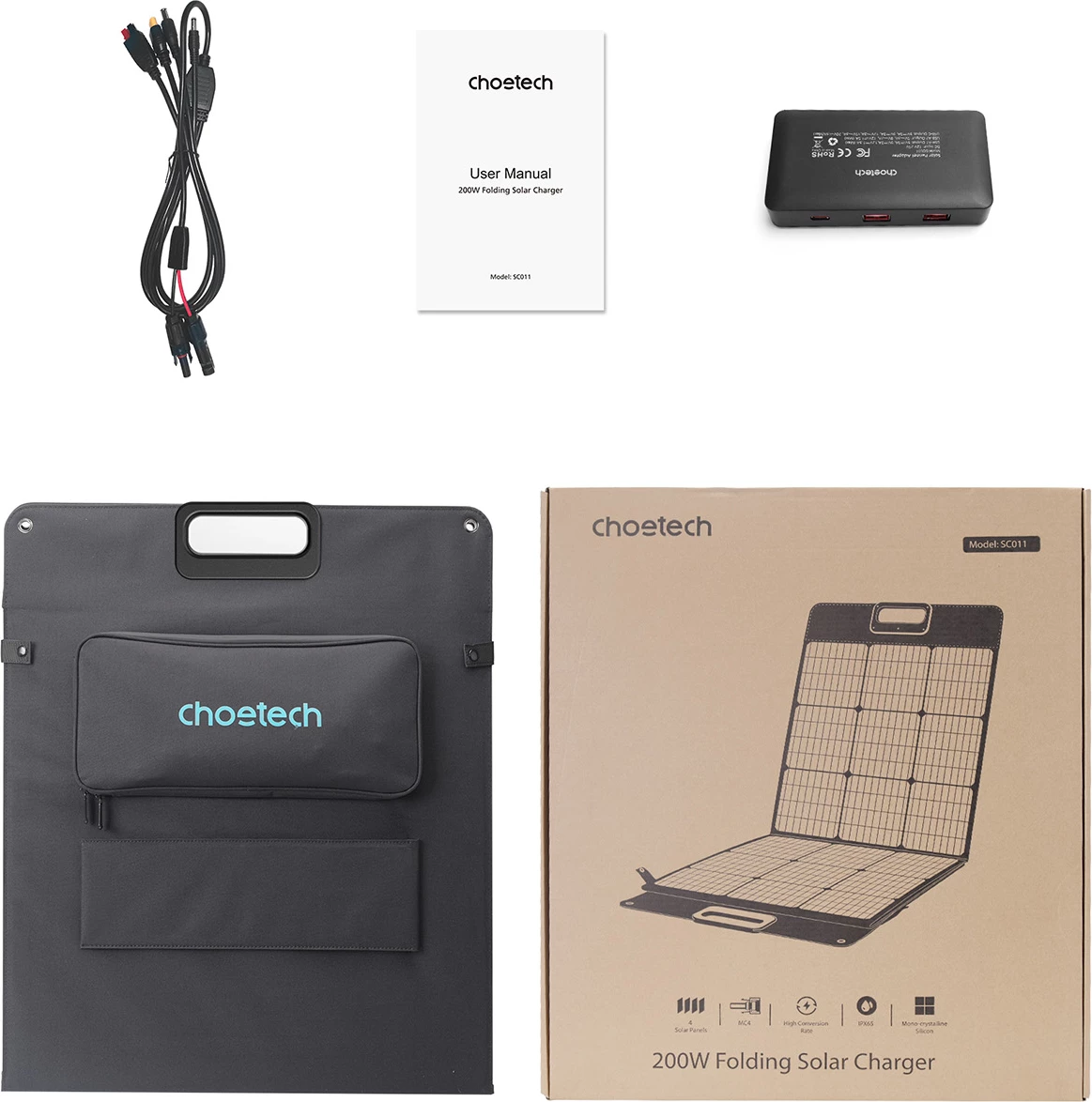 Panel diellor portativ Choetech SC011, 200W, i palosshëm, i zi