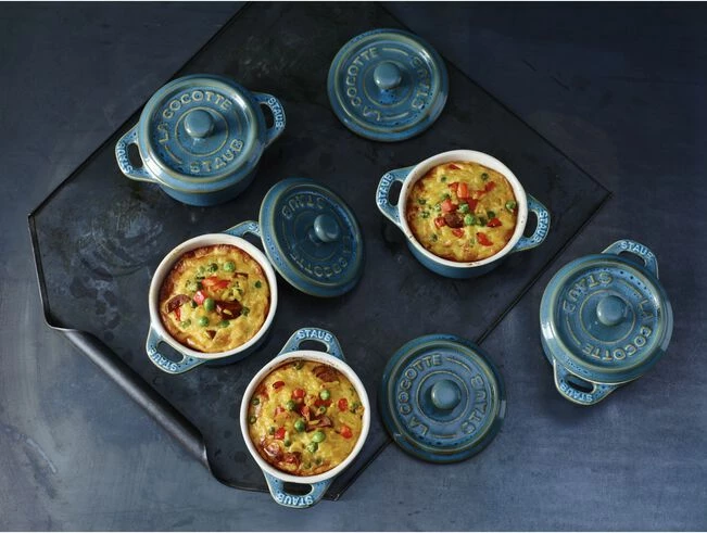 Mini Cocotte 10 cm, e rrumbullaket, turkeze antike, qeramike