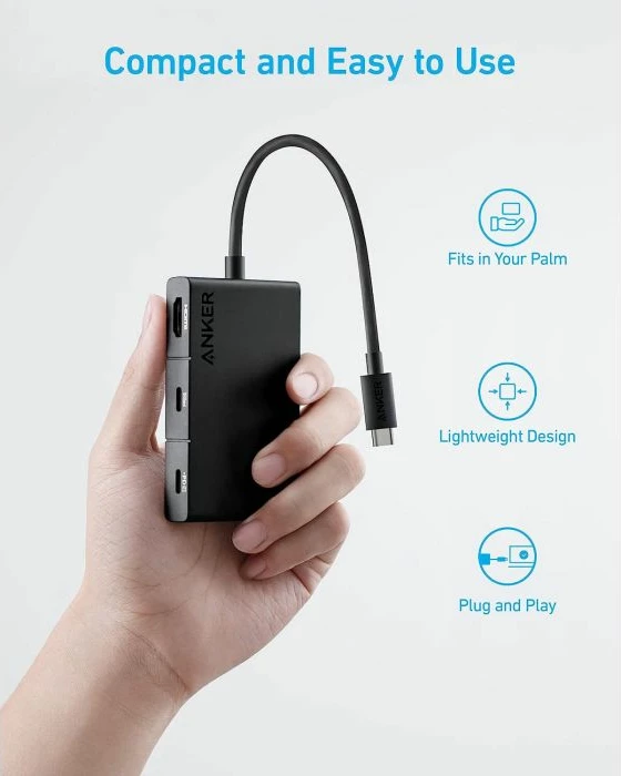 Hub USB-C Anker 332 (A8356G11) 5-në-1, HDMI 4K, 2x USB-A, USB-C 5Gbps, PD 100W, i zi