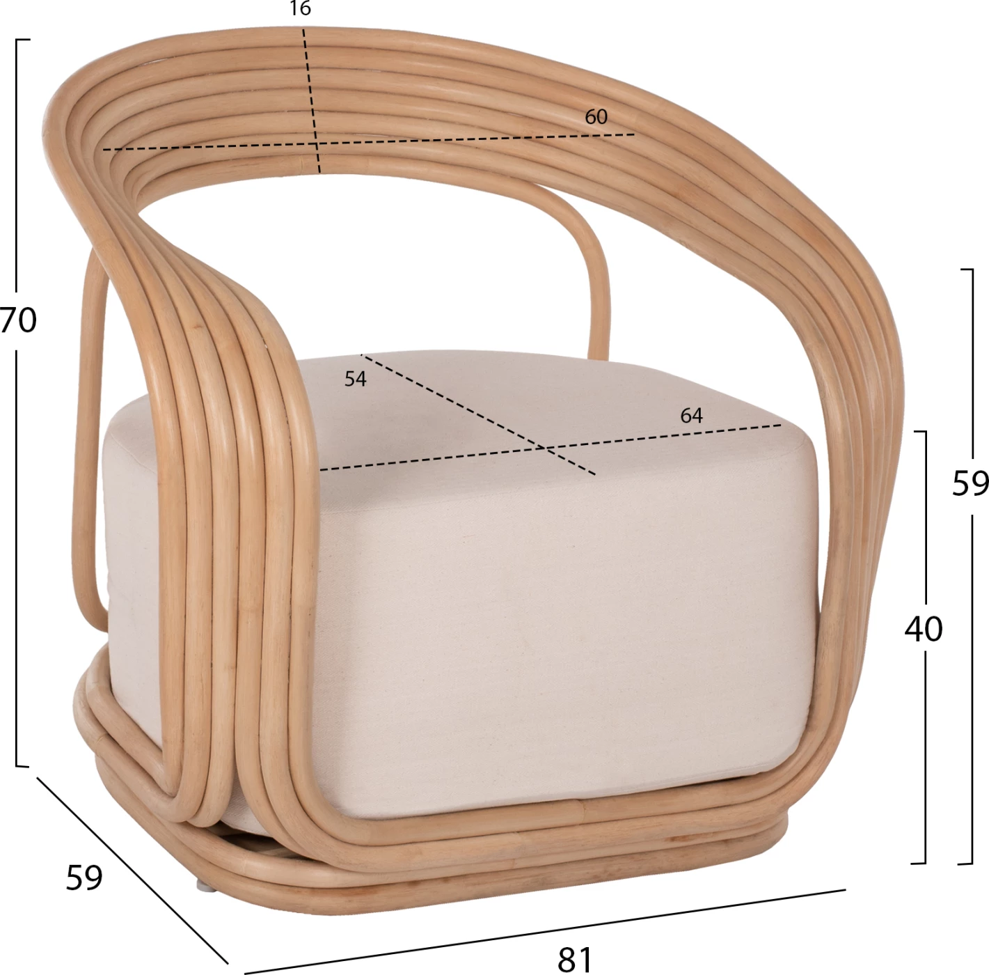Karrige DUCHESS prej ratanit me jastëk të madh FH9478 81x59x70 cm