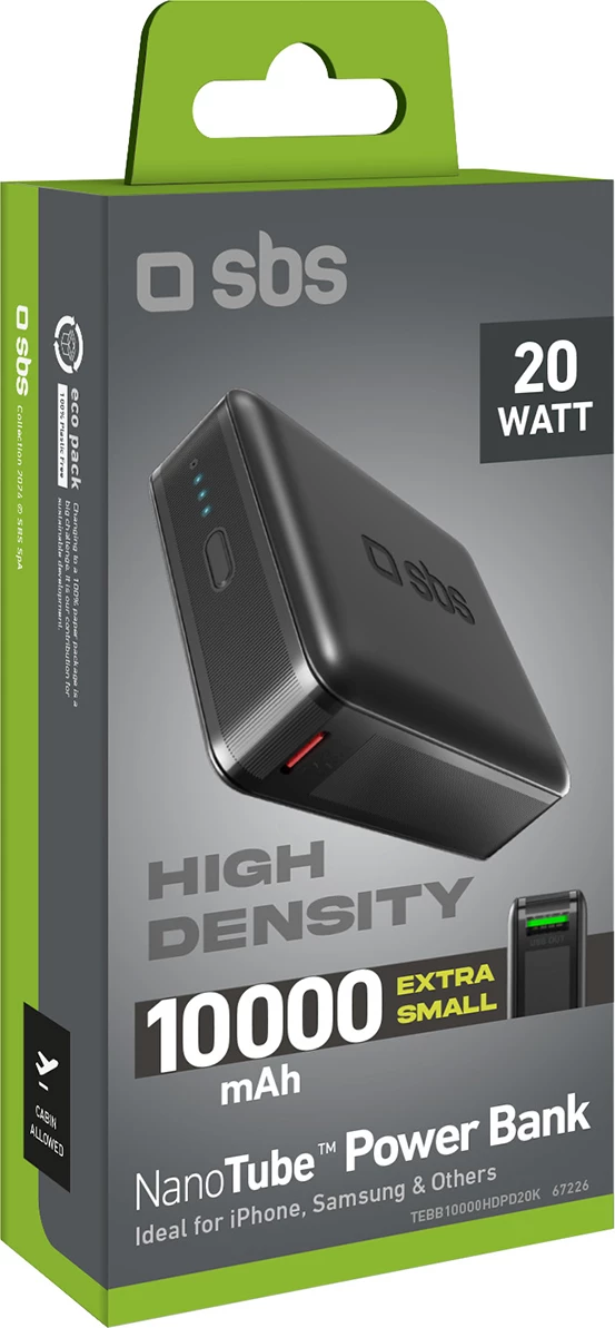 Powerbank SBS TEBB10000HDPD20K, 10000 mAh, me Power Delivery, e zezë
