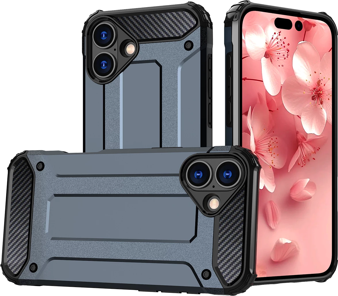 Mbështjellës Hurtel Hybrid Armor për iPhone 16, TPU + PC, kaltër