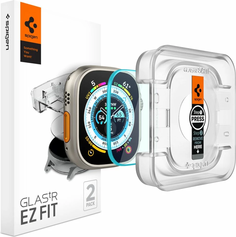 Xham i temperuar Spigen Glas.tR EZ Fit për Apple Watch Ultra / Ultra 2, 49 mm, 2 copë