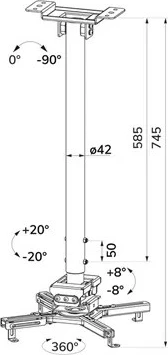 Mbajtëse tavani për projektor Neomounts CL25-550WH1, 35 kg, 74.5-114.5 cm, e bardhë