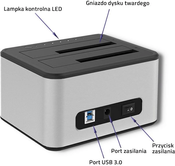 Stacion dokimi Qoltec 50316 për 2x HDD/SSD, USB 3.0, klonim offline, argjend