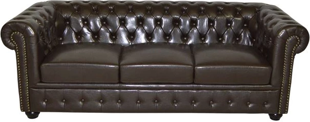 Divan 3 vendesh Chesterfield FH3009.01 lëkurë sintetike ngjyrë kafe e errët 208x90x73 cm