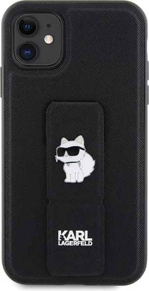 Mbështjellës Karl Lagerfeld Gripstand Saffiano Choupette Pins për iPhone 11/XR, i zi