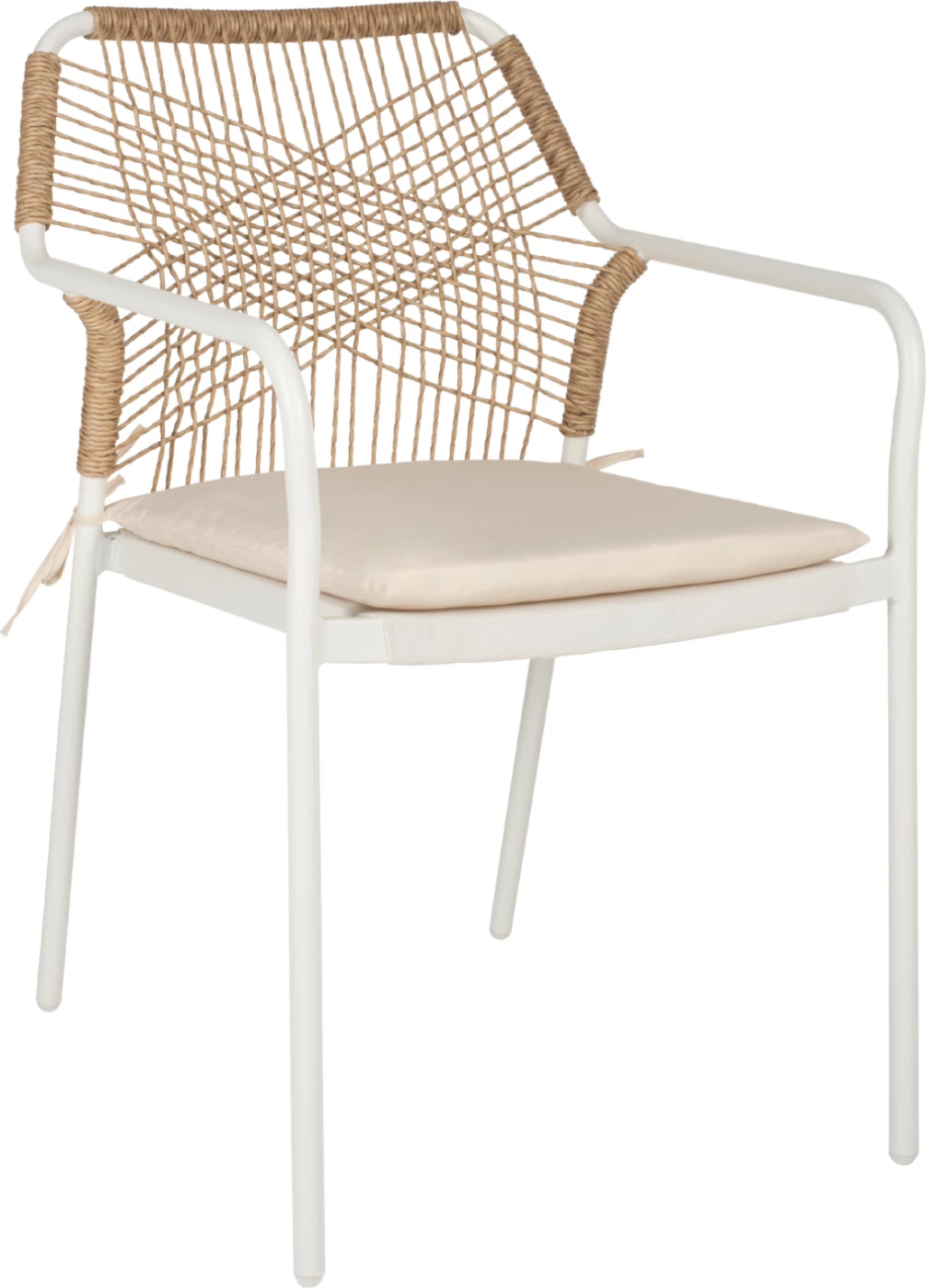 Karrige alumini për jashtë, FH5865.12, kornizë e bardhë dhe thurje beix, jastëk i bardhë