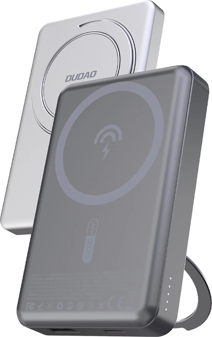 Powerbank Dudao K28, 10000mAh, MagSafe, kasë metalike, Ring Stand, Argjendtë
