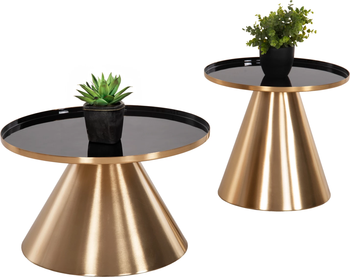 Tavolina kafeje 2 copë LORME FH9923 metalike, e zezë dhe e artë, Φ50 & Φ40 cm