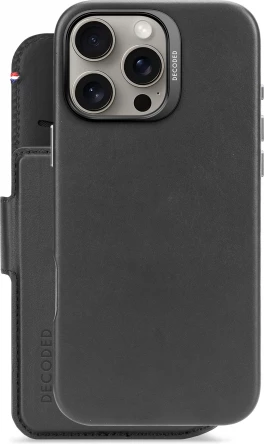 Mbështjellës Decoded Leather Detachable Wallet me MagSafe për iPhone 16 Pro Max, i zi