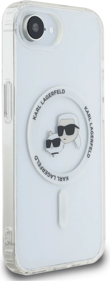 Mbështjellës Karl Lagerfeld IML Metal Karl & Choupette Heads MagSafe për iPhone 16e, Bardhë