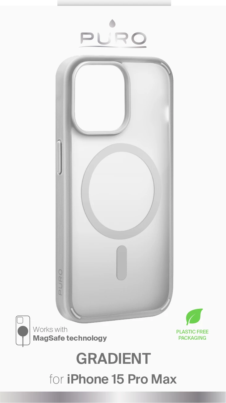 Mbështjellës Puro Gradient MagSafe për iPhone 15 Pro Max, silikon, argjend