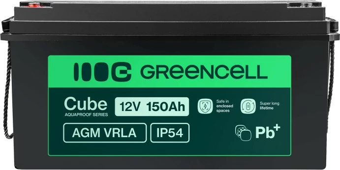 Bateri AGM VRLA, Green Cell, AGM12V150AH-J, 12V 150Ah, IP54, e zezë