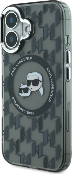 Mbështjellës Karl Lagerfeld IML Monogram Karl & Choupette Head MagSafe për iPhone 16, Zi