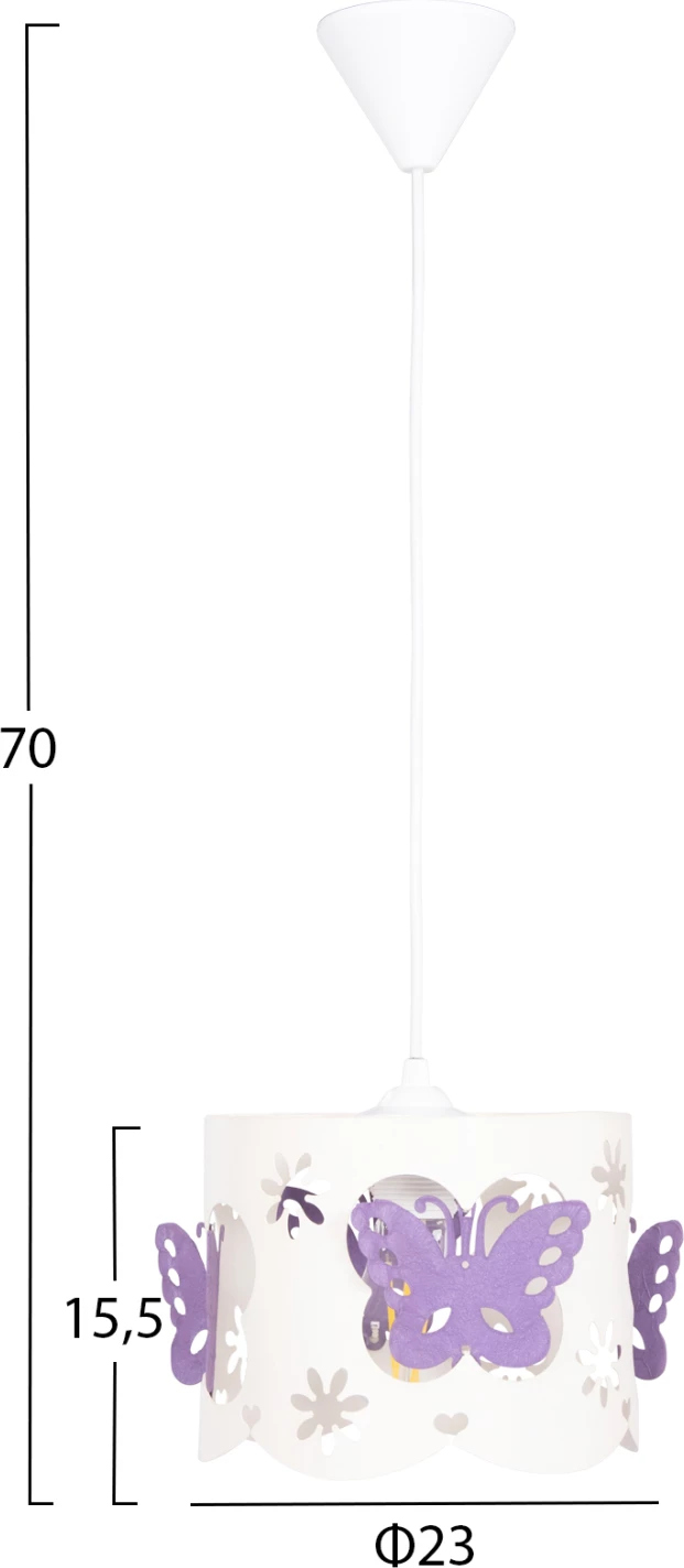 Llambë varëse për fëmijë, LEPTIR, FH4705.02, kapak metalik, ngjyrë vjollcë-bardhë, Φ23x70H cm.