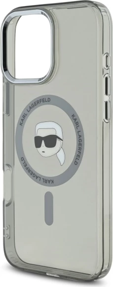 Mbështjellës Karl Lagerfeld IML Metal Karl Head MagSafe për iPhone 16 Pro Max, Zi