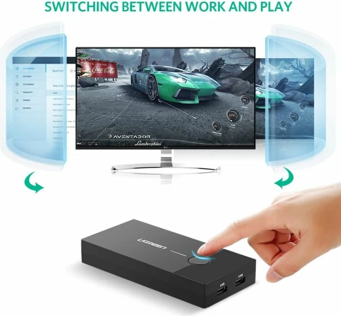 Switch KVM VGA UGREEN 30357 2x1 USB 2.0 1920x1440, i zi, me 2 kabllo USB 1.5m