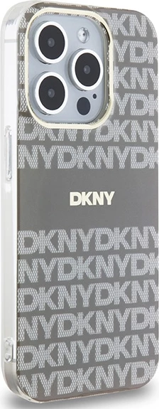 Mbështjellës DKNY IML Mono & Stripe MagSafe për iPhone 15 Pro, bezhë